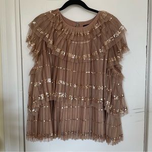 JCrew Gold Sequin Mesh Top